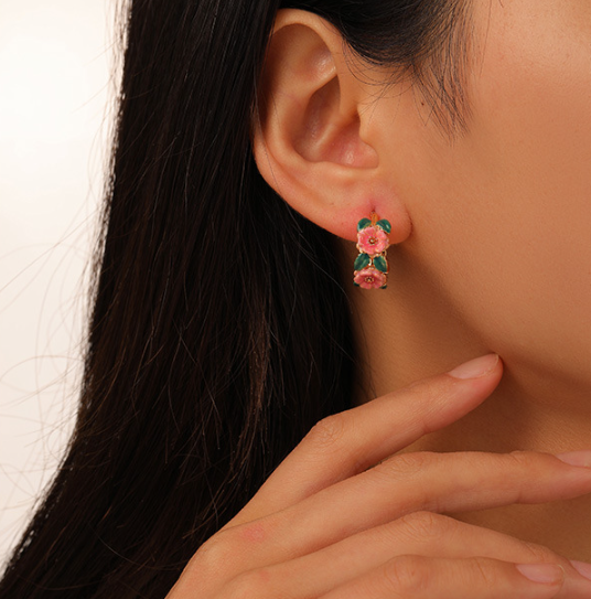Camellia Enamel Drop Earrings
