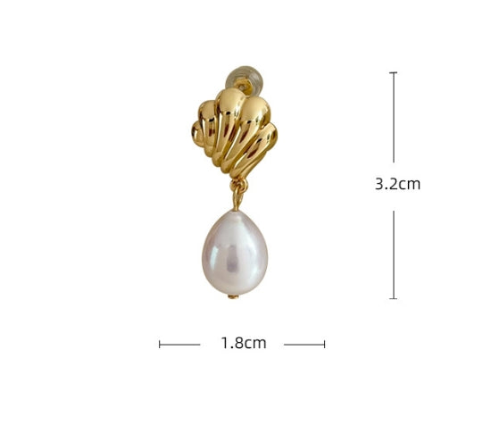 Gold Shell Pearl Stud Earrings