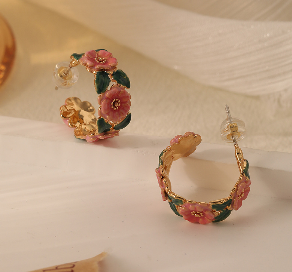 Camellia Enamel Drop Earrings