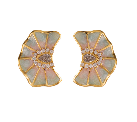 Colored Stone Enamel Earrings 18k Gold Plated Butterfly Earrings