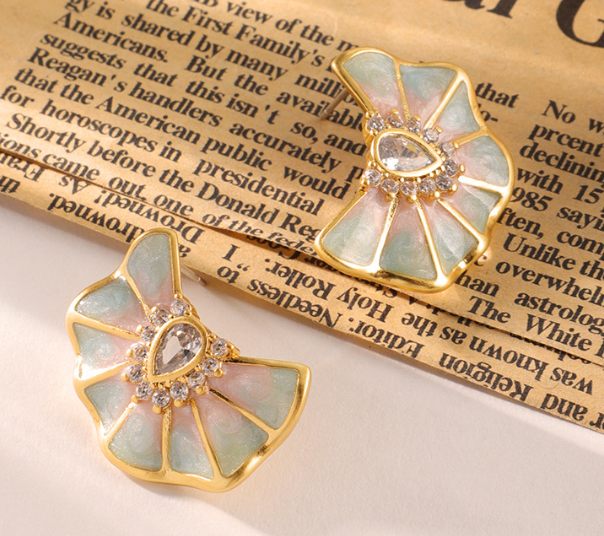 Colored Stone Enamel Earrings 18k Gold Plated Butterfly Earrings