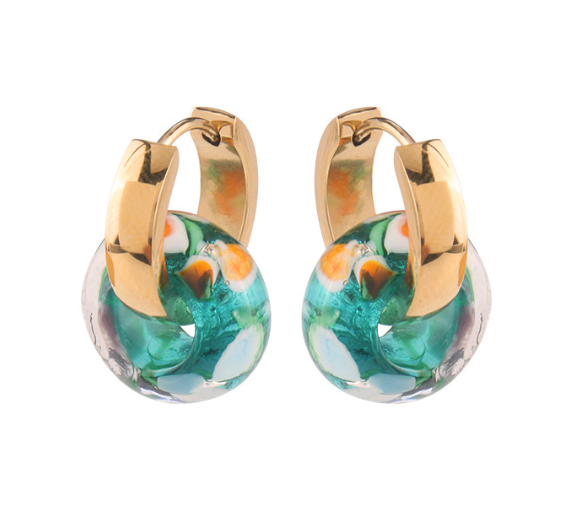 Titanium Steel Oval Vintage Coloured Glass Earrings