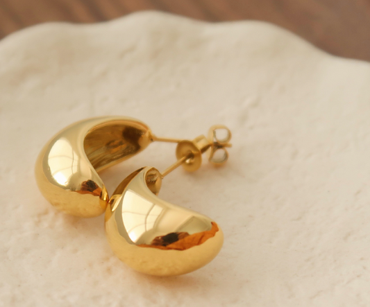 Water Rain Drop Hollow Earrings Gold Plated Smooth Titanium Steel