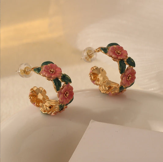 Camellia Enamel Drop Earrings