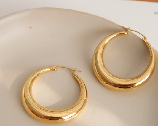 oval earrings gold plated smooth titanium steel