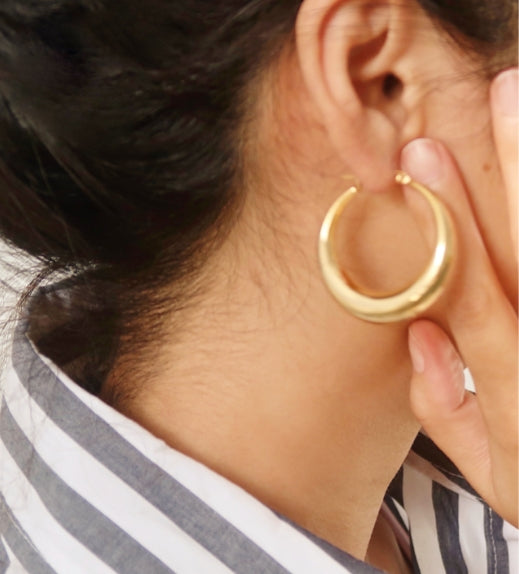 oval earrings gold plated smooth titanium steel